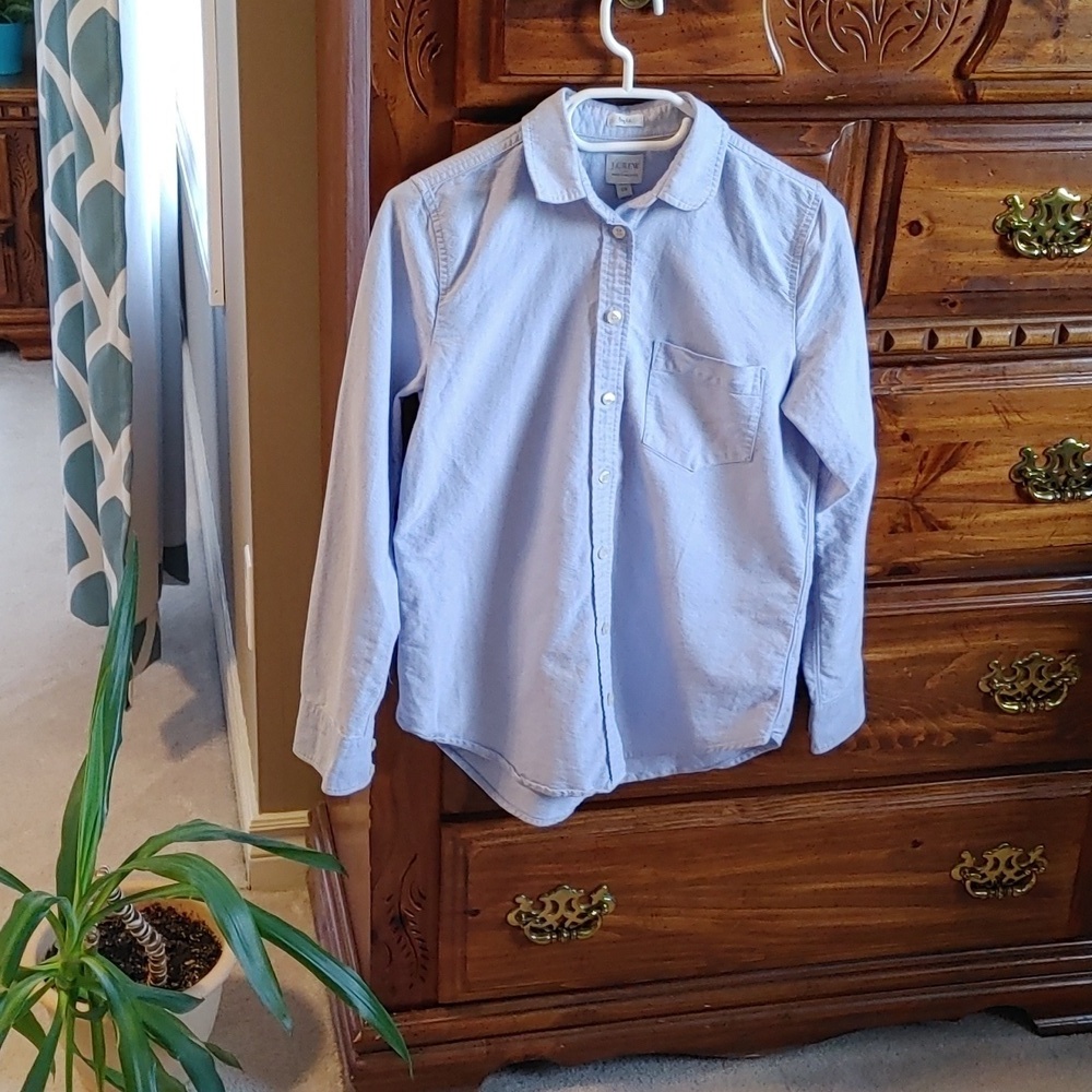 WOMEN'S J. CREW BOY FIT PALE BLUE  COTTON LONG SLEEVE SHIRT SIZE XXS